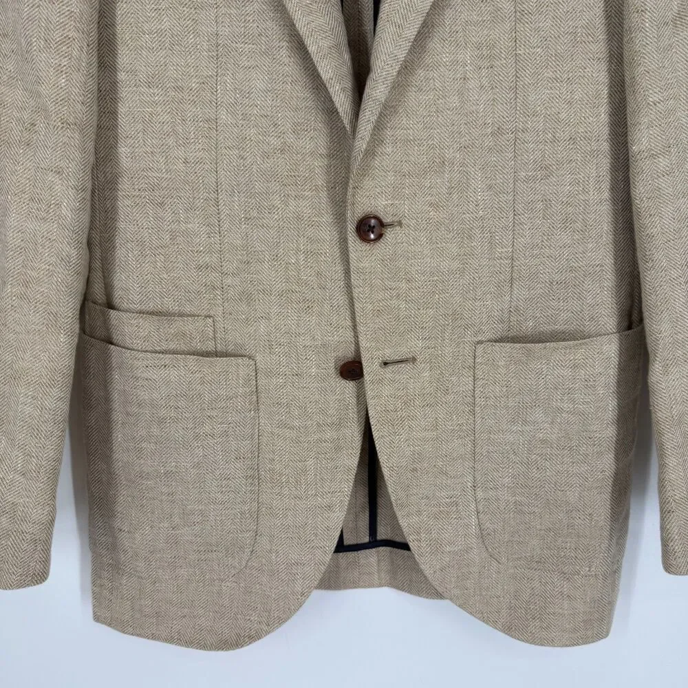 Spier & MacKay Wool Linen Blend Wheat Sportcoat 3 Button Patch Pocket Size 36